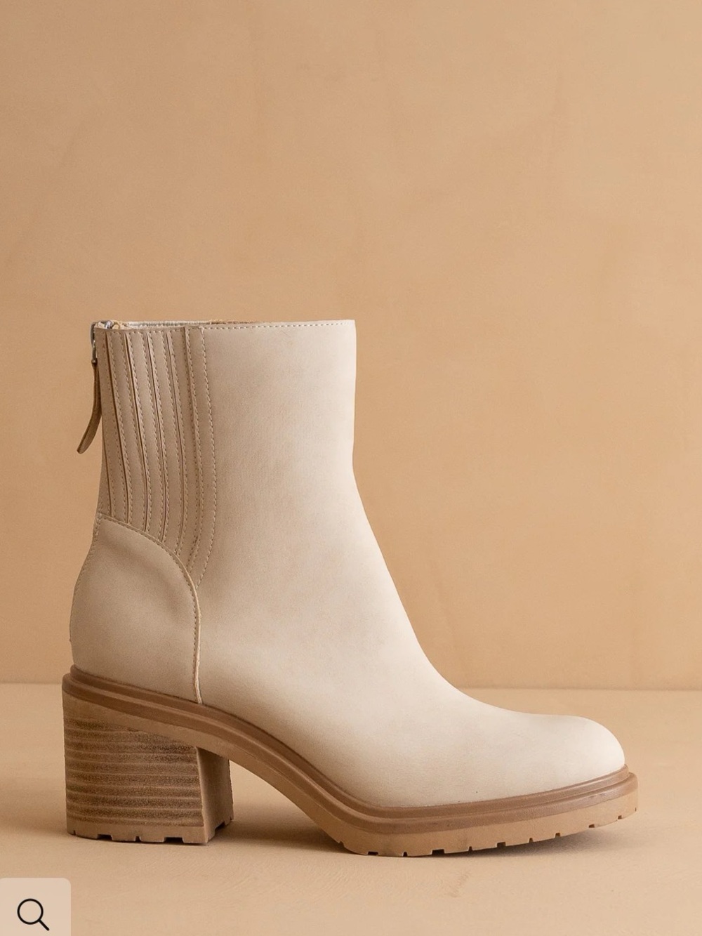Women's Cream Ankle Boot with Stacked Block Heel